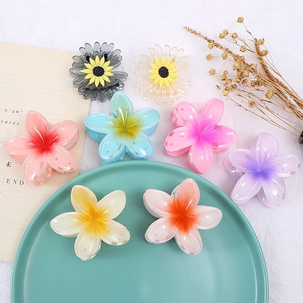 6 små eggblomster hårklipp - gul+lys lilla+himmel blå+ros rød+blod tann+oransje gul
