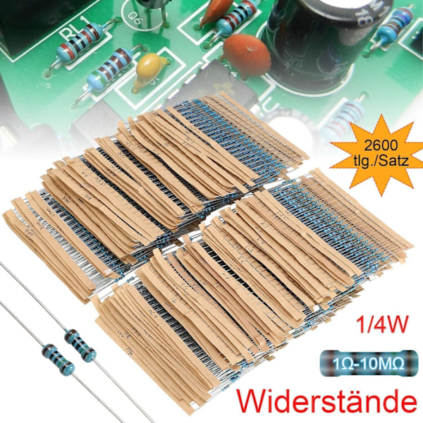 2600 stk Motstander Resistor Metallfilm 1/4W Motstand 1Ω-10MΩ Sortiment Sett