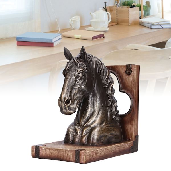 Multifunktionel Hestehoved Skulptur Resin Heste Bogstøtter til Hjem Kontor Stue BS20900 Bronze Hest