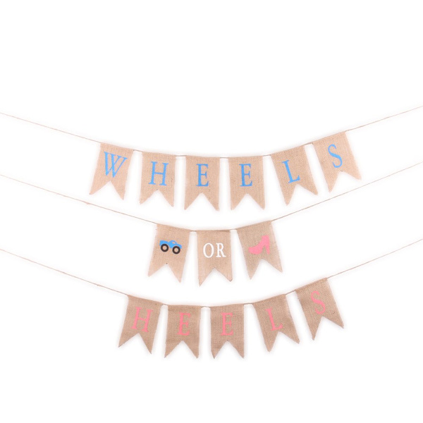 Hjul eller Hæl Banner Farverigt Flag Banner Babyshower Nyfødt, Hjul Hæl Halefinne Banner Burlap Snore Banner Høj Densitet Syet Kant Burlap Træk Banner
