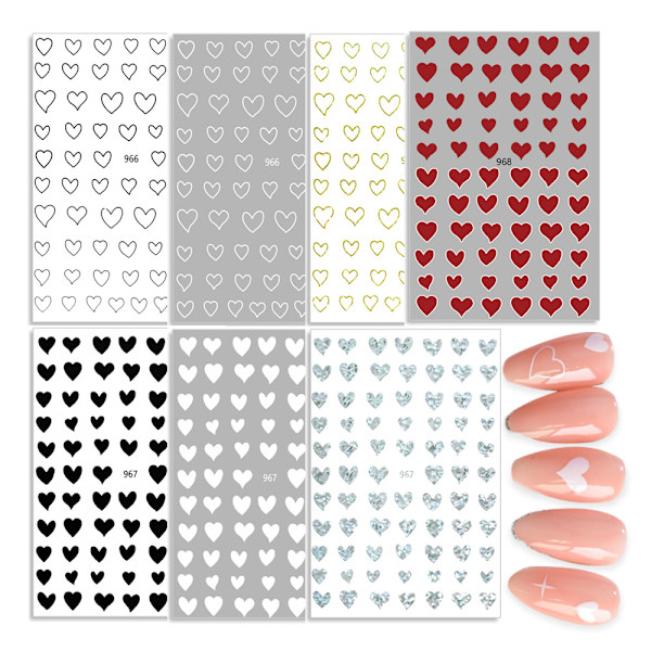 Hjärtformade nagelkonstdekaler, 21 ark 3D-design nageldekoration självhäftande nageldekaler fingernageldekoration för kvinnor och flickor