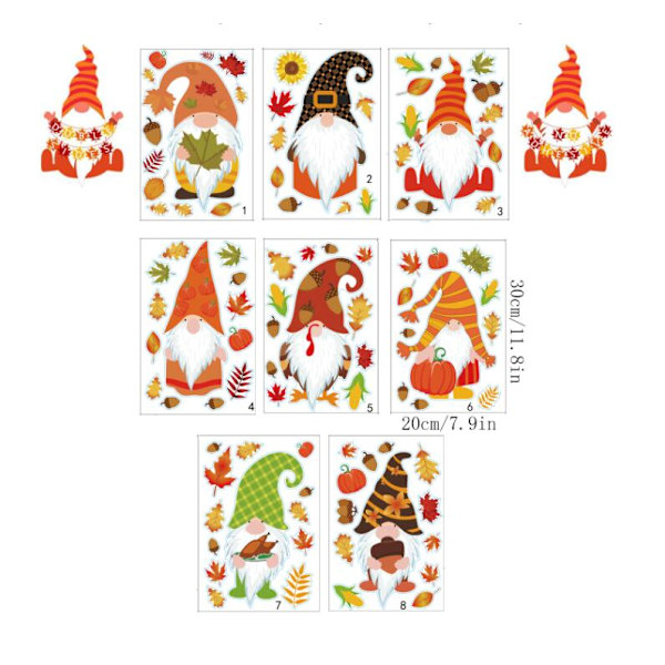 Efterårs Thanksgiving Vindue Klistermærker - 4 Ark Efterårsnisse Elf Scan