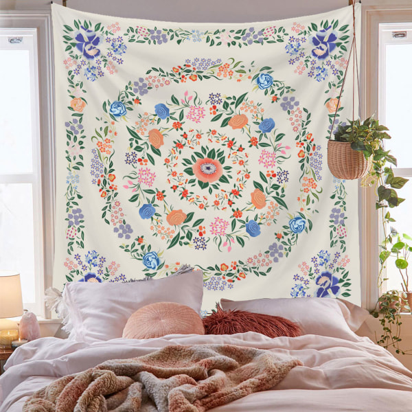 Mandala-veggteppe med blomstermedaljong, blomsterplante-skisse
