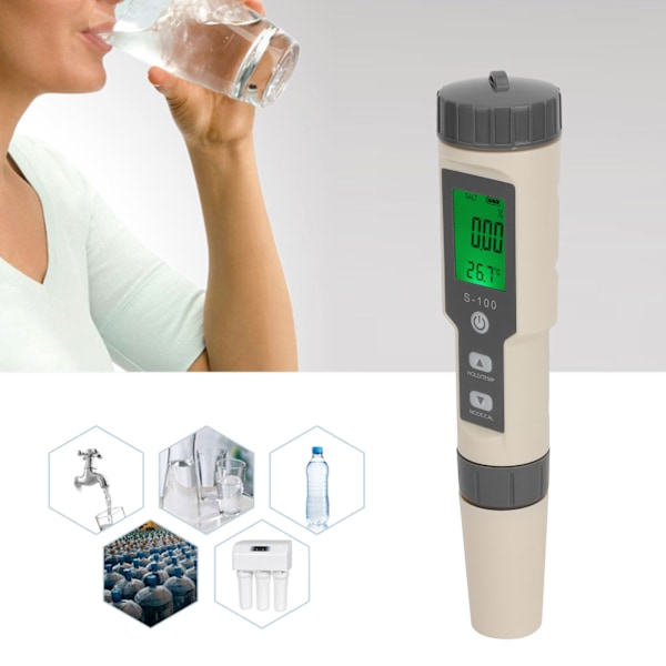 4-i-1 EC/TDS/ Salinitet/Temperatur Tester Multifunktionel Vandkvalitetstester til Akvarium