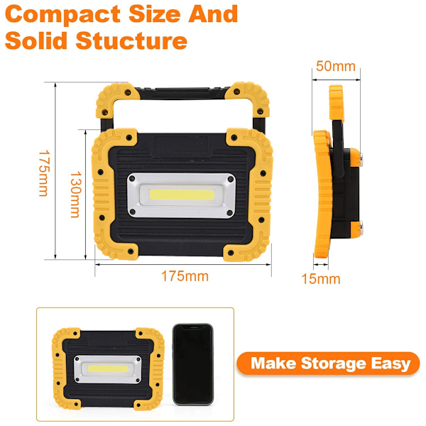 Superstark LED Arbetslampa, Uppladdningsbar Batteridriven Bärbar Strålkastare Med Magnetisk Bas För Mångsidig Arbetsplatsbelysning (Handhållen Storlek)