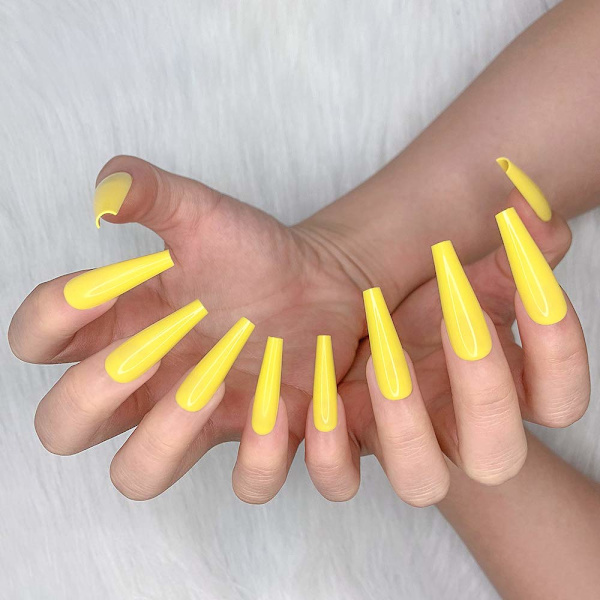 24 stk. Dyb Nude Ren Farve Ballerina Lang Kiste Glansende Falske Negle Tryk på Negle Falske Spidser Manicure til Kvinder og Piger