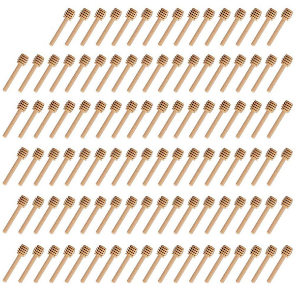 100-pack med 3-tums mini-honungsdippers i trä, individuellt inslagna, servering för honungsburk, dosering av droppande honung, bröllopsfestgåvor