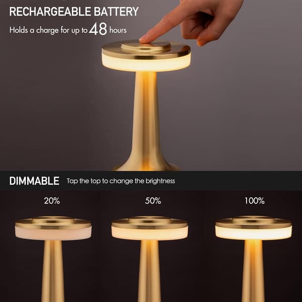 Bærbar LED skrivebordslampe med guld touch-sensor, 3 lysstyrke niveauer