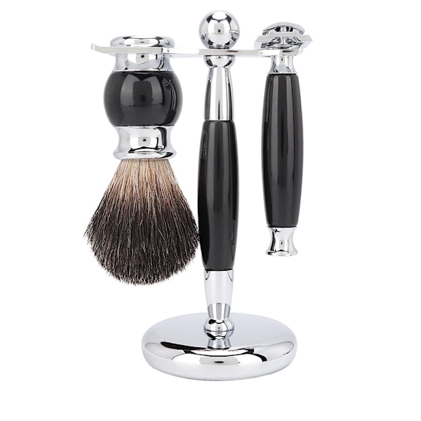 Män Retro Rakset Klassisk Rakhyvel Skäggborste Rakhyvelställ Hållare Manuell Rakning Set Svart