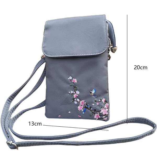 Women Cell Phone Crossbody Bag, Nylon Embroidery Small Shoulder