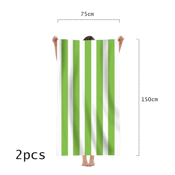 2-pack randiga stora strandhanddukar, poolhandduk, badhandduk (grön, 75*150 cm) - mjuk, torkar snabbt, lätt