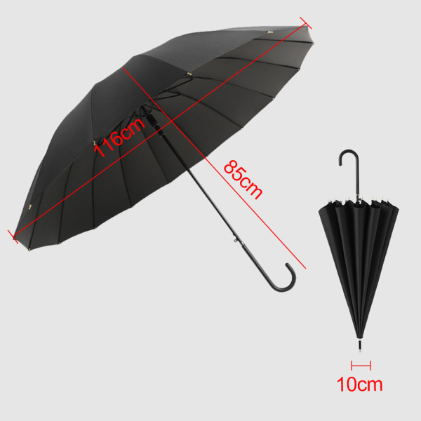 Läder böjt handtag 16-bens långskaftet paraply, tillverkat av