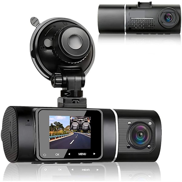 Dashcam bil dobbelt 1080P HD infrarød nattesyn bilkamera forreste interiør