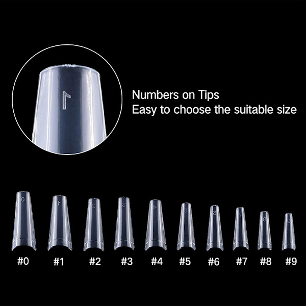 Falske Negle Kisteform Lange 500 STK Klar Tips til Akrylnegle Fransk Dame 10 Størrelser Halv Dækning Falske Neglekunst Tips Kunstige til DIY Neglesalon