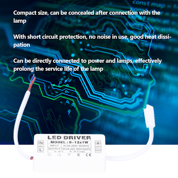 LED Driver 300mA Konstant Strøm Transformer DC24‑42V Lampe Strømforsyning Driver AC85‑265V