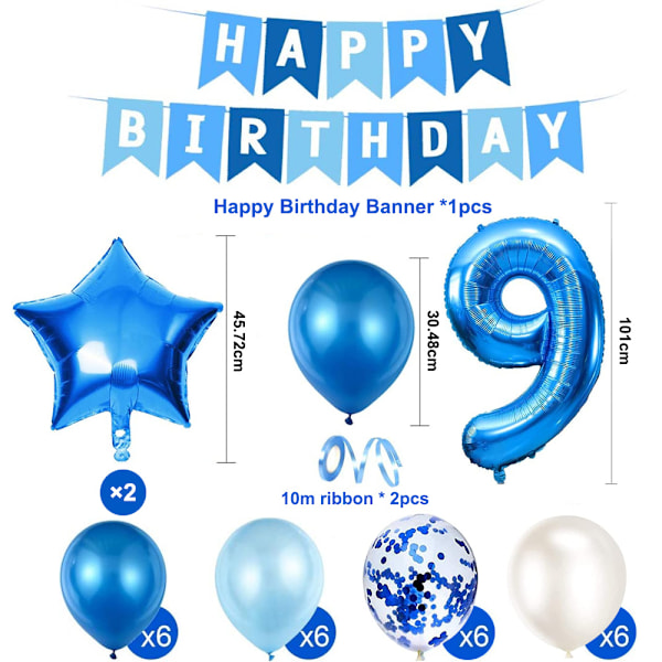 Grattis på födelsedagen Banner Vimplar Blå Fest Ballonger Konfetti Latex Ballong Fest Födelsedag Banner Dekorationer