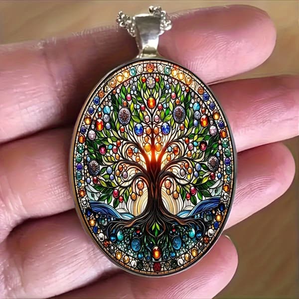 Färgglatt Livets Träd-halsband: Boho-Chic Kragkedja