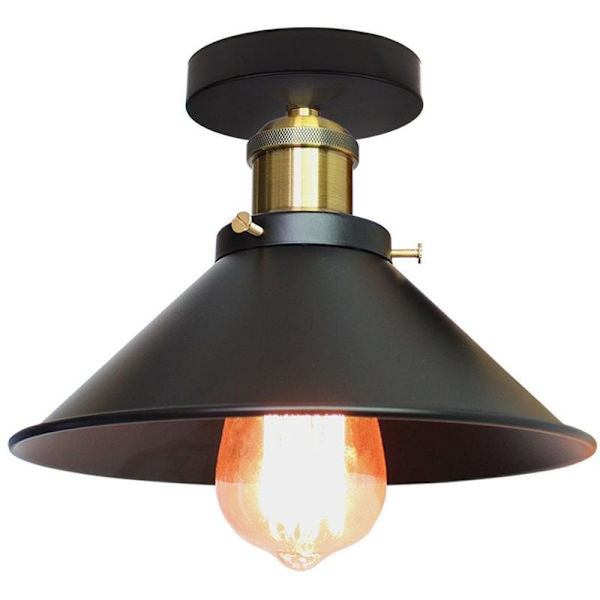 Cham Plafonnier Design Parapluie Chapeau 22cm, Lustres Retro Industriel Métal E27 , Noir - Svart