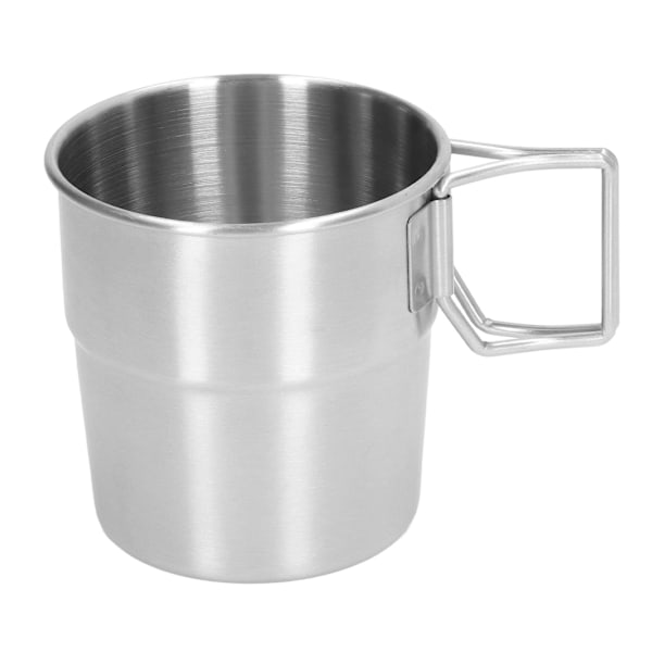 Kompakt utomhusmugg med hopfällbart handtag, rostfritt stålmaterial säkerställer hållbarhet och tål maskindisk för enkel rengöring, idealisk för backpacking,