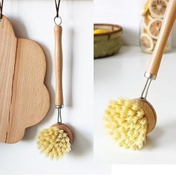 Skrubbborstset i Bambu med Ergonomisk Design, Naturliga Diskborstar i Trä för Kök och Badrum, Biologiskt Nedbrytbara Material och Hållbara Fibrer