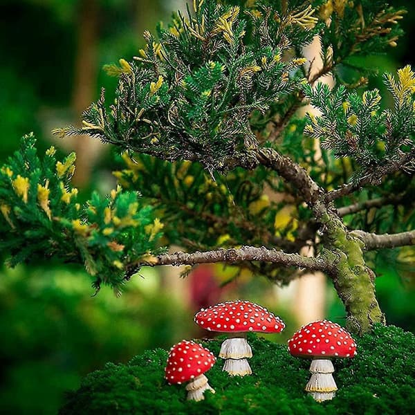Miniatyr sopphus i harpiks, mini lysende soppsett for dukkehus - landskap eventyrhage B
