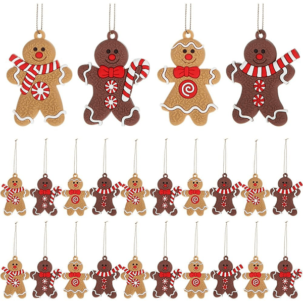 Traditionella Dekorations Mini Pepparkaks Julgransprydnader, 24 Delar Flerfärgade Blandade Pepparkaksfigurer för DIY Dekor, Mjuk PVC Gummi