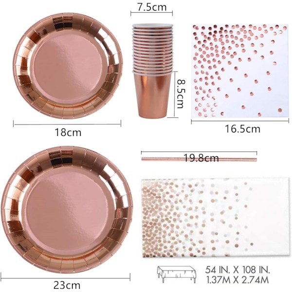 Kraftiga Papptallrikar, Stilrena och Hållbara Roséguldiga Festartiklar, Snabb Städning Engångstallrikar Set för 16 Gäster, Elegant Design, Alla