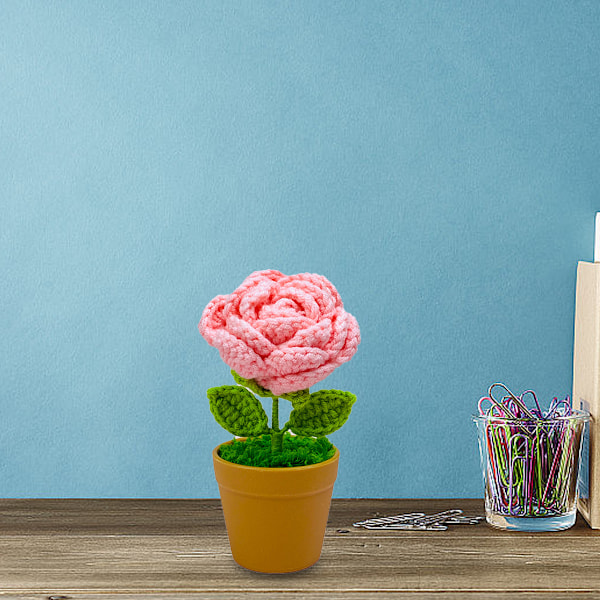 Mode Pink Rose Potteplante Kunstig Potteplante Faux Planter til Bord Skrivebord Hjem Kunstig Potteplante Faux Planter