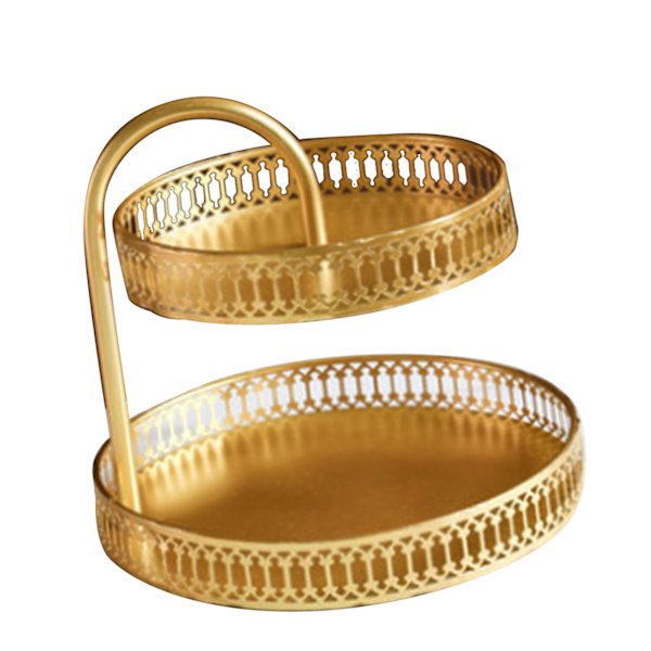 Dobbeltlags Kagefad Dekorativ Kobber Guld Kiks Dessert Display Plade til Bryllup, Lodret Korn