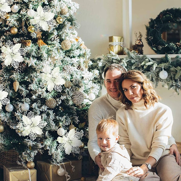 Utsökt Julstjärneblomma, Glittrande Konstnärlig Touch Till Din Festliga Dekor, Glittrande Juldekoration För Hem, Bröllop Och Fest, Set