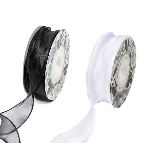 2 rullar 4 cm bred transparent organza-band - 20 meter för presentinslagning, buketter