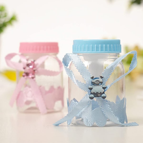 Dekorativ Mini Flaska, Fyllbara Nappflaskor, Perfekt För Baby Shower-dekorationer, Mini Godisflaska Med Söt Björnrosett Design, Hög