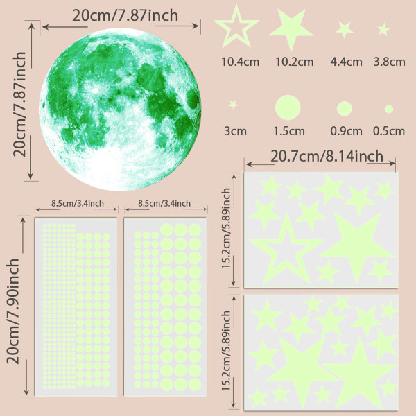 Glow in the Dark Stars för tak, 440 st takstjärnor som lyser i mörkret, väggdekor för barn, för barns sovrum