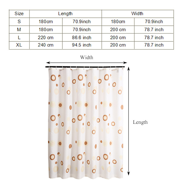 180*180cm Polyester Duschdraperi Vattentät Badrumsdraperi + Upphängningskrokar