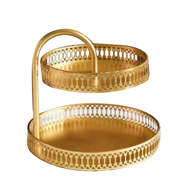 Dobbeltlags Kagefad Dekorativ Kobber Guld Kiks Dessert Display Plade til Bryllup, Lodret Korn