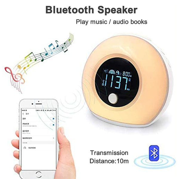 Vækkeur med Bluetooth-højttaler, Natlys til Børn