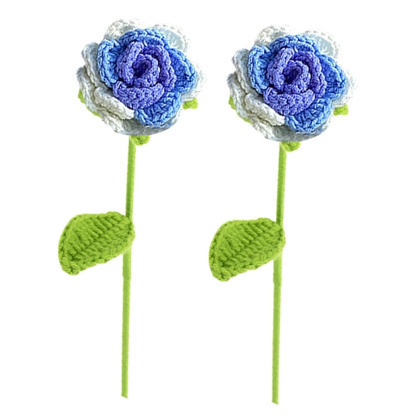 2 st stickade konstgjorda blommor falska virkade handvävda blommor med stjälk för hem bröllop fest kontorsdekoration
