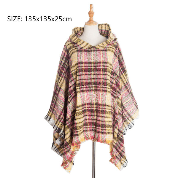 Dame Plaid Hetteskjerf Kappe Teppe Poncho Hetteskjerf