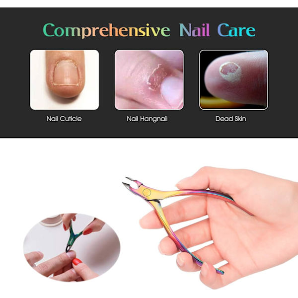 Nagelbandsklippare med nagelbandspusher-set - Exakt nagelbandstång och nagelrengöringssats för salong eller hemmabruk - Kirurgiskt rostfritt stål