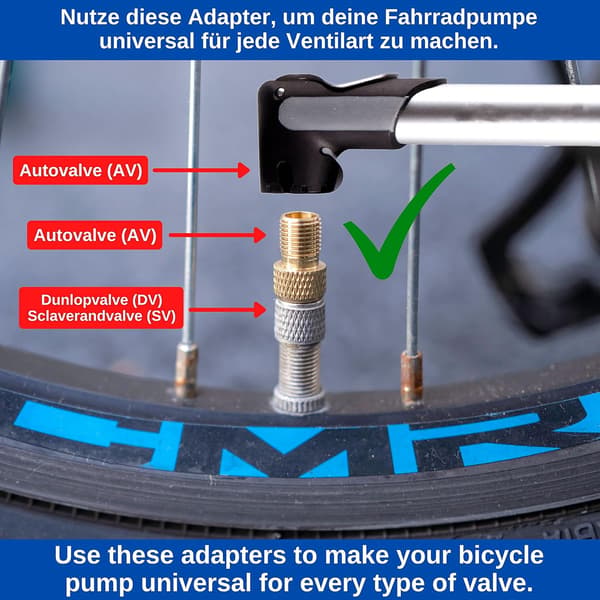 Sæt med 3 DV- og SV-cykelventiladaptere til ventil på bilventil
