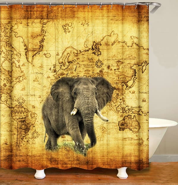 Et sæt (HJH759, ca. 180*180cm) 3d-printet badeforhæng elefant