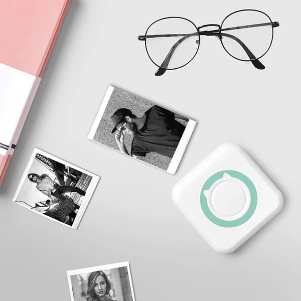 Mini termisk printer, bærbar blækfri Bluetooth-printer med 5