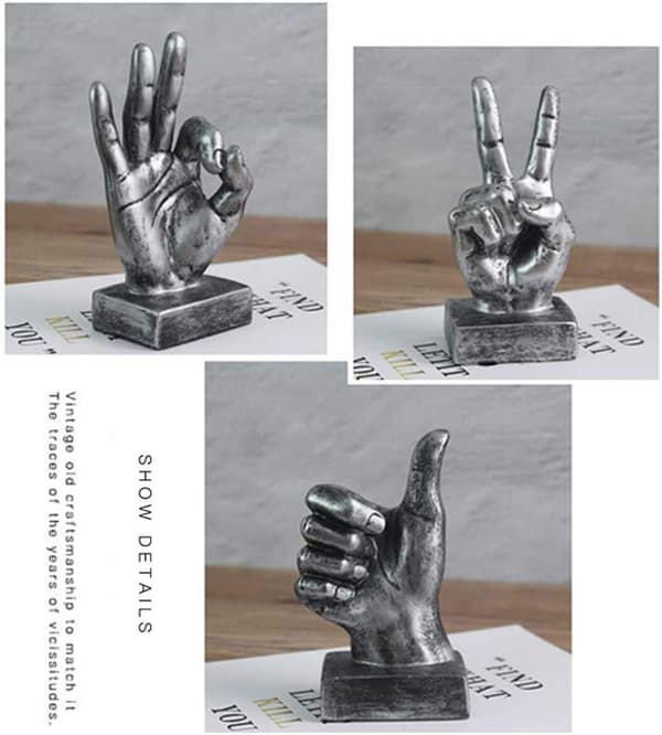 Silver Handskulptur Dekor Fingerstaty Harts Kontor Heminredning
