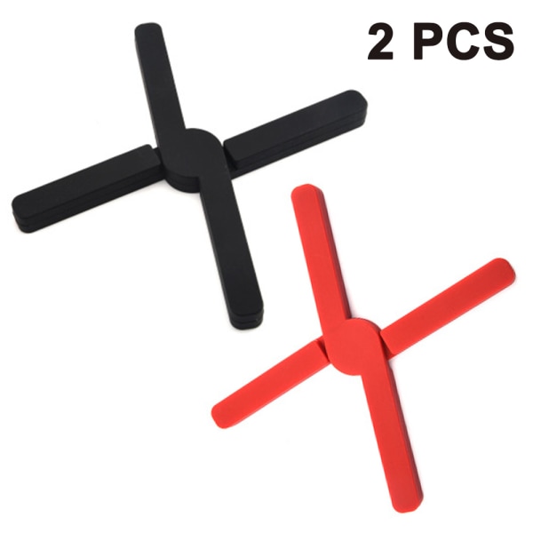 2pcs(black + red)Foldable Silicone Trivet, Collapsable Expandable, Lightweight, Flexible Durable Non-Slip Pot Holder Cross Design Hot Pads Kitchenware