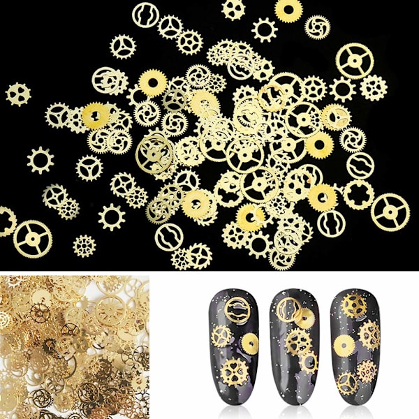 Boks-pakket (ca. 100 stk.) Ultratynde 3D Punk Time Gears Neglebeslag Neglekunst Dekorationer Legering Manicure DIY Negletips