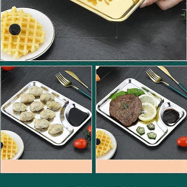 Rustfritt Stål Plate Rektangulær Brett Praktisk Flatbunnsbrett Rektangulært Brett Restaurant Flat B