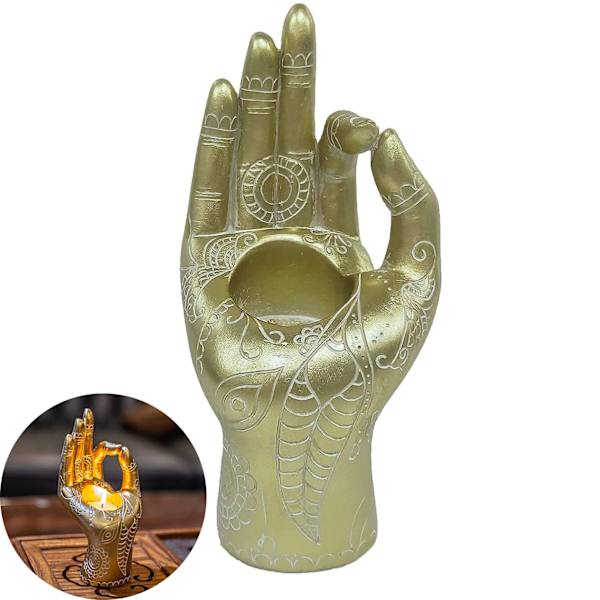 Buddha-yogaljusstake, Mudra-hand-bordsskiva, Tealight-hållare