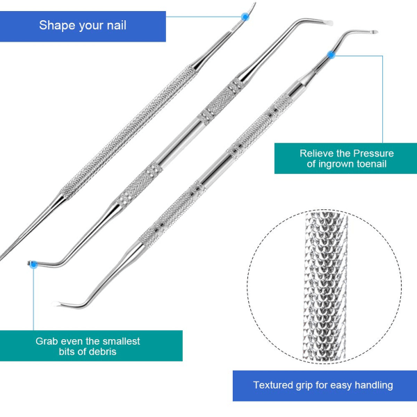 3 st Ingrown tånagelverktyg, tånagelfil och lyftare, säker nagelbehandling pedikyrverktygssats under nagelrengöring smärtlindring