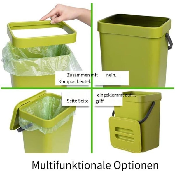 Försluten och luktfri skrivbords papperskorg, fräsch grön kompakt design under diskbänken soptunna för kök, badrum och kontor (5L)
