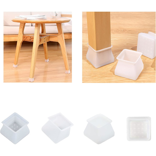 Stolsbenskydd set, Mmgoqqt, Silikon, Fyrkantig, Transparent, 24 st